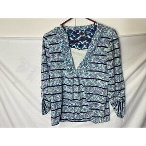 NORTH CREST‎ DUETS WOMENS SHIP TOP BLOUSE SIZE SMALL 4/6 BLUE GREEN